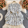 Aibeautyer  Casual Summer A Line V Neck Full Lady Dress Puff Sleeve Chiffon Pullover Floral Print Mid-Calf Women Dresses