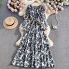 Aibeautyer Summer Casual Floral Print Slim Full Lady Dress A Line V Neck Puff Sleeve Chiffon Pullover Women Dresses