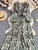 Aibeautyer Summer Casual Floral Print Slim Full Lady Dress A Line V Neck Puff Sleeve Chiffon Pullover Women Dresses
