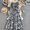 Aibeautyer Summer Casual Floral Print Slim Full Lady Dress A Line V Neck Puff Sleeve Chiffon Pullover Women Dresses