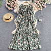 Aibeautyer Summer Casual Floral Print Slim Full Lady Dress A Line V Neck Puff Sleeve Chiffon Pullover Women Dresses