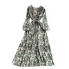 Aibeautyer Summer Casual Floral Print Slim Full Lady Dress A Line V Neck Puff Sleeve Chiffon Pullover Women Dresses