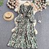 Aibeautyer Summer Casual Floral Print Slim Full Lady Dress A Line V Neck Puff Sleeve Chiffon Pullover Women Dresses