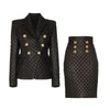 Aibeautyer Winter Elegant Long Sleeve Leather Blazer + Skirt 2 Piece Set Female Office Blazer Solid Plaid Pu Women Suits