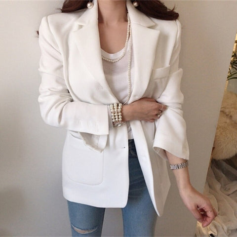 Ailegogo 2022 Autumn Winter Women's Blazers Casual Buttons Pockets Jackets Notched Vintage Oversize Wild Lady Tops JK1302