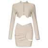 Ailigou 2-Piece Suit Stand-Up Collar Long-Sleeved Tight-Fitting Front Zipper Asymmetrical Top And Mini Hip Skirt Feminine Set