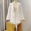 Ailigou 2022  Bright Diamond Bow White Designer Suit Jacket Female Short Skirt Sexy Party Suit 2022