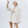Ailigou 2022  Bright Diamond Bow White Designer Suit Jacket Female Short Skirt Sexy Party Suit 2022