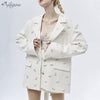 Ailigou 2022  Bright Diamond Bow White Designer Suit Jacket Female Short Skirt Sexy Party Suit 2022