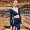 Ailigou 2022 Summer Women'S 2-Piece Two-Piece Sexy Long-Sleeved Top And Mid-Length Skirt Celebrity Party Casual Suit