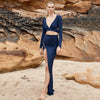 Ailigou 2022 Summer Women'S 2-Piece Two-Piece Sexy Long-Sleeved Top And Mid-Length Skirt Celebrity Party Casual Suit