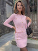 Ailigou 2023 Autumn Design Pink Knitted Suit Sweater Mini Slim Skirt Button Tight Sexy Celebrity Party 2-Piece Set