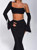 Ailigou 2023 Fall Women's Party 2 Piece Beach Long Sleeve Crop Top and Midi Bodysuit Bandage Suit Sexy Party Club Dress