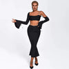 Ailigou 2023 Fall Women's Party 2 Piece Beach Long Sleeve Crop Top and Midi Bodysuit Bandage Suit Sexy Party Club Dress