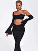 Ailigou 2023 Fall Women's Party 2 Piece Beach Long Sleeve Crop Top and Midi Bodysuit Bandage Suit Sexy Party Club Dress