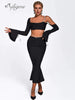 Ailigou 2023 Fall Women's Party 2 Piece Beach Long Sleeve Crop Top and Midi Bodysuit Bandage Suit Sexy Party Club Dress