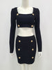Ailigou 2023 Fall Women's Sexy 2 Piece Set Square Neck Long Sleeve Button Black Mini Bandage Dress Women Casual Short Suit
