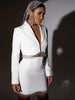 Ailigou 2023 Ladies Sexy Long Sleeve V Black White Diamond Crystal Two Piece Mini Suit Celebrity Designer Evening Dress Set
