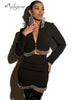 Ailigou 2023 Ladies Sexy Long Sleeve V Black White Diamond Crystal Two Piece Mini Suit Celebrity Designer Evening Dress Set