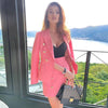 Ailigou 2023 Pink Suit Women'S Casual Suit Jacket + Short Skirt Suit Sexy Double-Breasted Women'S Two-Piece Set
