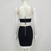 Ailigou 2023 Summer Sexy Tight-Fitting 2-Piece Patchwork Black White Sleeveless Gold Button Mini Bag Hip Skirt Women'S Set