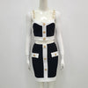 Ailigou 2023 Summer Sexy Tight-Fitting 2-Piece Patchwork Black White Sleeveless Gold Button Mini Bag Hip Skirt Women'S Set