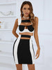 Ailigou 2023 Summer Women'S Patchwork Crop Top High Waist Pencil Skirt Sexy Cutout Tight Bandage Suit Two Piece Set