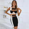 Ailigou 2023 Summer Women'S Patchwork Crop Top High Waist Pencil Skirt Sexy Cutout Tight Bandage Suit Two Piece Set