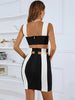 Ailigou 2023 Summer Women'S Patchwork Crop Top High Waist Pencil Skirt Sexy Cutout Tight Bandage Suit Two Piece Set