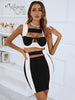 Ailigou 2023 Summer Women'S Patchwork Crop Top High Waist Pencil Skirt Sexy Cutout Tight Bandage Suit Two Piece Set