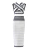 Ailigou 2023 Summer Women's Sexy 2 Piece Open Tank Top Sheath Skirt Fitted Skinny Striped Nightclub Knit Set