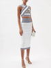 Ailigou 2023 Summer Women's Sexy 2 Piece Open Tank Top Sheath Skirt Fitted Skinny Striped Nightclub Knit Set