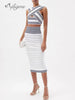 Ailigou 2023 Summer Women's Sexy 2 Piece Open Tank Top Sheath Skirt Fitted Skinny Striped Nightclub Knit Set