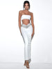 Ailigou 2023 Summer Women's Sexy One Shoulder Shiny Diamond White Black Two Piece Long Bandage Suit Celebrity Party Set