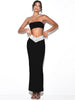 Ailigou 2023 Summer Women's Sexy One Shoulder Shiny Diamond White Black Two Piece Long Bandage Suit Celebrity Party Set