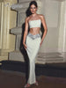 Ailigou 2023 Summer Women's Sexy One Shoulder Shiny Diamond White Black Two Piece Long Bandage Suit Celebrity Party Set
