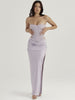 Ailigou 2023 Summer Women's Sexy Skinny Strapless Pleated Two Piece High Split Long Suit Celebrity Party Set