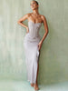 Ailigou 2023 Summer Women's Sexy Skinny Strapless Pleated Two Piece High Split Long Suit Celebrity Party Set