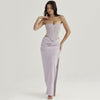 Ailigou 2023 Summer Women's Sexy Skinny Strapless Pleated Two Piece High Split Long Suit Celebrity Party Set
