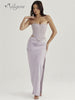Ailigou 2023 Summer Women's Sexy Skinny Strapless Pleated Two Piece High Split Long Suit Celebrity Party Set
