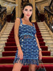 Ailigou 2023 Women'S Woolen Blue White Two-Piece Sexy Tassel Button Short Top Mini Skirt Party Club Set