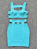 Ailigou 2023 Summer Women's Sexy Cutout Blue Backless Mini Tight Bandages 2 Piece Set Elegant Evening Club Party Clothing
