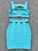 Ailigou 2023 Summer Women's Sexy Cutout Blue Backless Mini Tight Bandages 2 Piece Set Elegant Evening Club Party Clothing