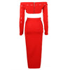 Ailigou 2023 Women's Short Top Bandage Set Long Sleeve Sexy Tight Red Two Piece Hip Wrap Skirt Celebrity Party Fall 2 Piece Suit