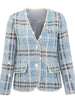 Ailigou Autumn 2023  Women's Plaid Skirt Slim Tweed Jacket+Half Skirt Beaded V-Neck Two Piece Set