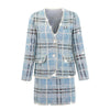 Ailigou Autumn 2023  Women's Plaid Skirt Slim Tweed Jacket+Half Skirt Beaded V-Neck Two Piece Set
