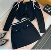 Ailigou Blazer Mini Skirt Black Two-Piece Female Beaded Diamond High Waist Sexy Two-Piece Suit 2023 Autumn Streetwear