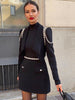 Ailigou Blazer Mini Skirt Black Two-Piece Female Beaded Diamond High Waist Sexy Two-Piece Suit 2023 Autumn Streetwear