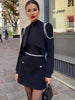Ailigou Blazer Mini Skirt Black Two-Piece Female Beaded Diamond High Waist Sexy Two-Piece Suit 2023 Autumn Streetwear