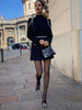 Ailigou Blazer Mini Skirt Black Two-Piece Female Beaded Diamond High Waist Sexy Two-Piece Suit 2023 Autumn Streetwear